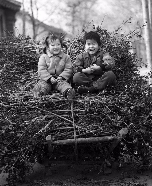 30年前农村孩子生活 坐在拉棉花柴车上回家