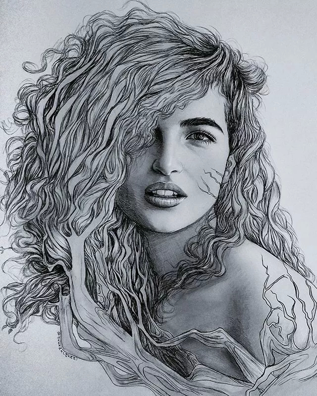 人物素描表情灵动的女孩纸