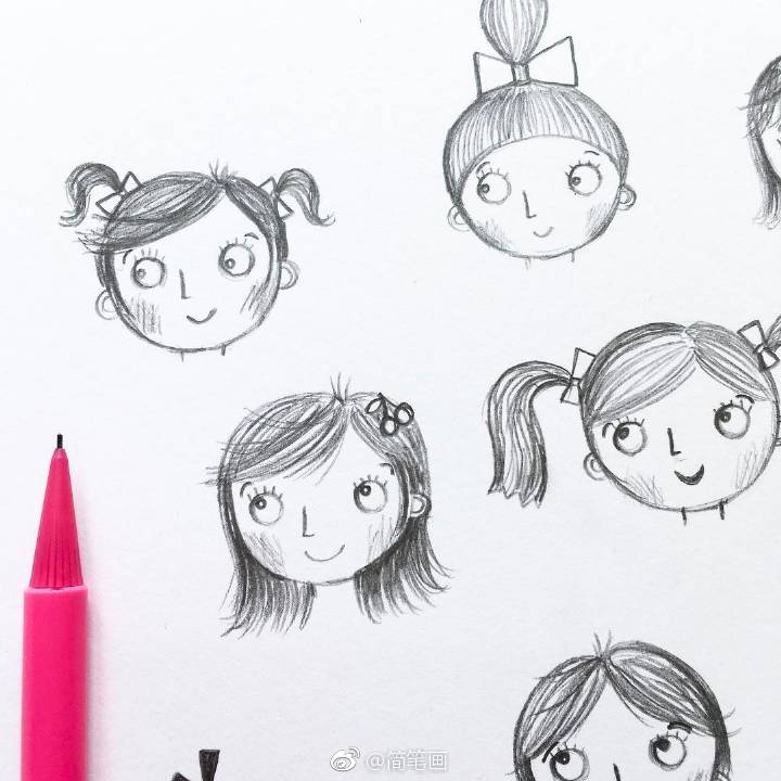 一支铅笔就能画的简笔画卡通头像(ins:katyhalf