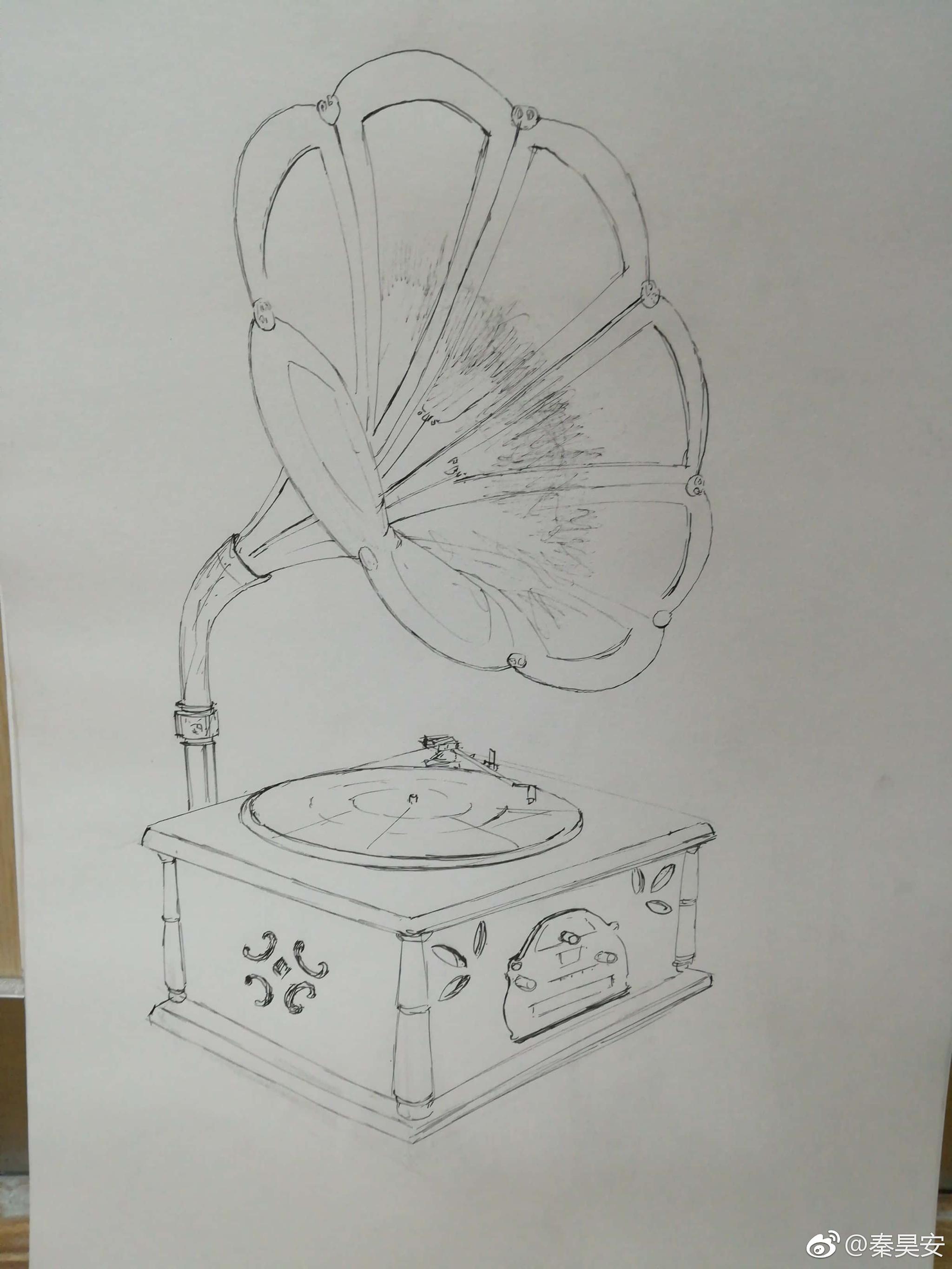 手绘留声机马克笔彩铅针管笔67投稿秦昊安