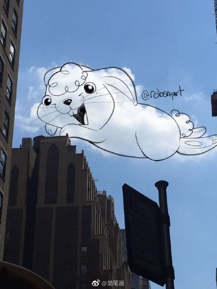 国外画师用云朵涂鸦太有创意了吧