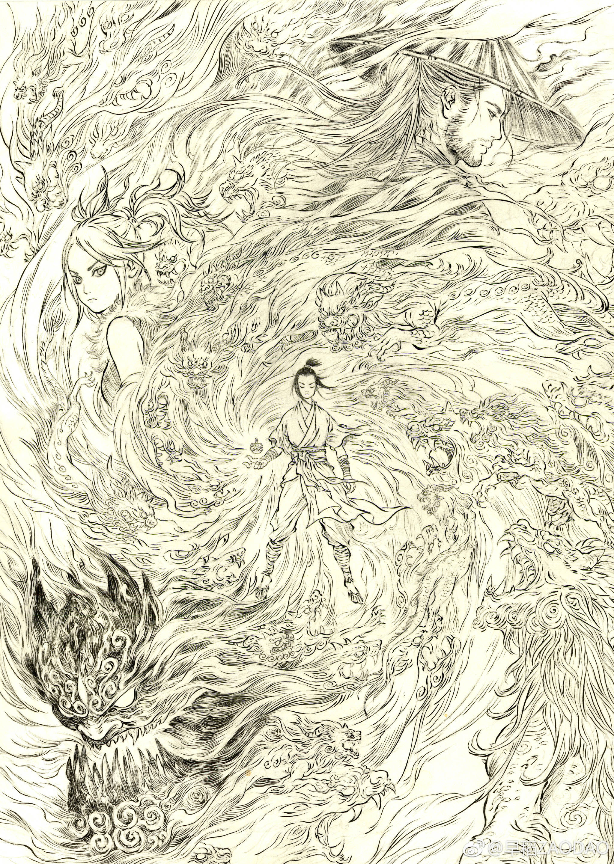 电影《风语咒》海报作者早稻发布了她创作海报的过程