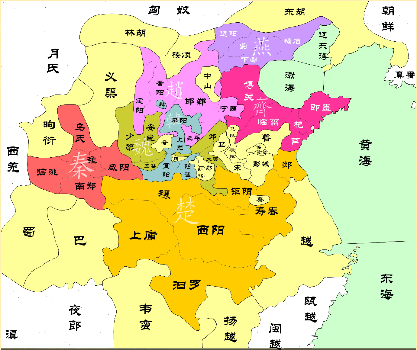 下午画了周代主要诸侯国的示意图