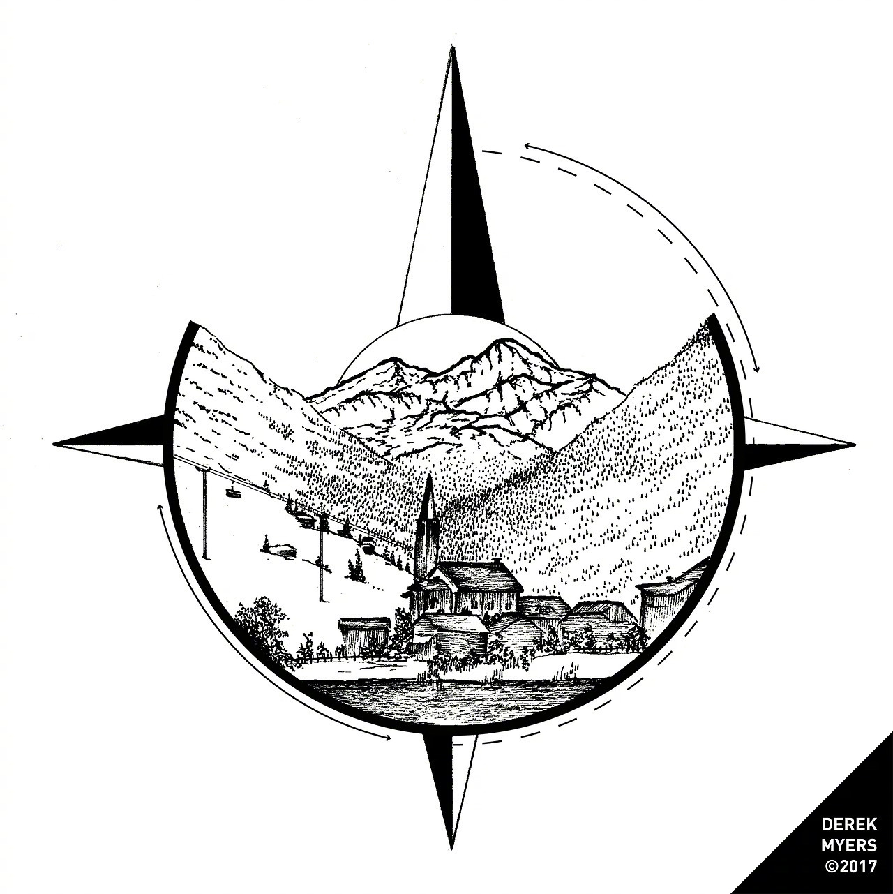 手绘圆形针管笔插画作品插画师derekmyers