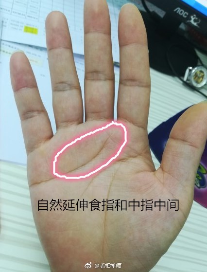 1,感情线在食指和中指间呈自然的曲度,对喜欢的人充满了体贴,对朋友或