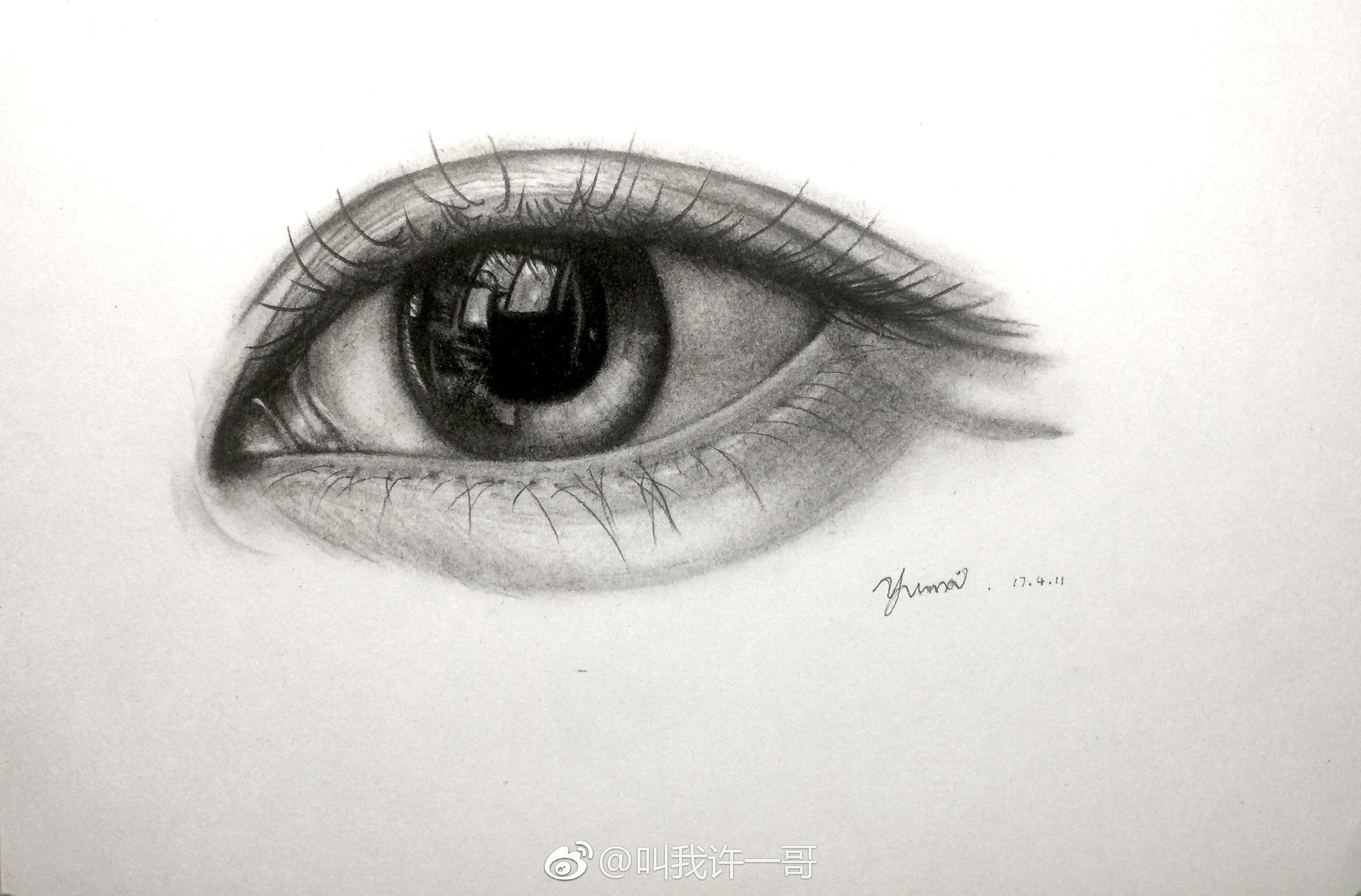 一支笔画眼睛 工具:一支炭笔,雪山素描纸