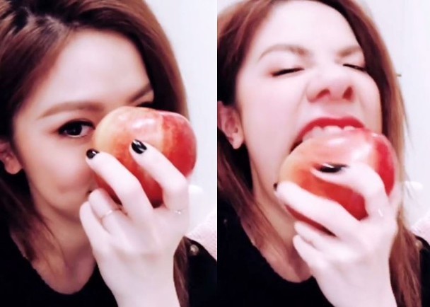邓紫棋扮丑自拍血盆大口吃苹果大嘴巴堪比王大陆