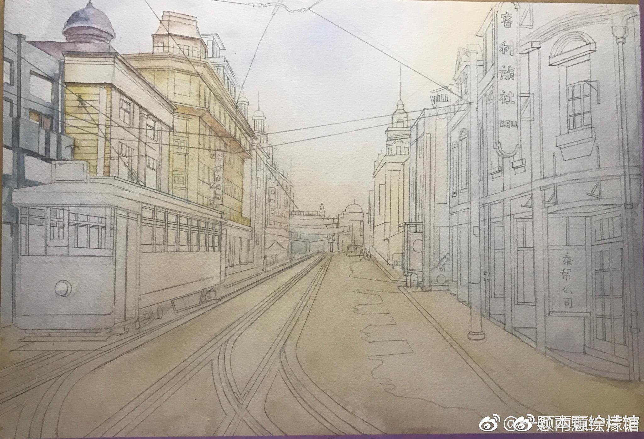 水彩建筑教程分享～老上海街景.| 绘画