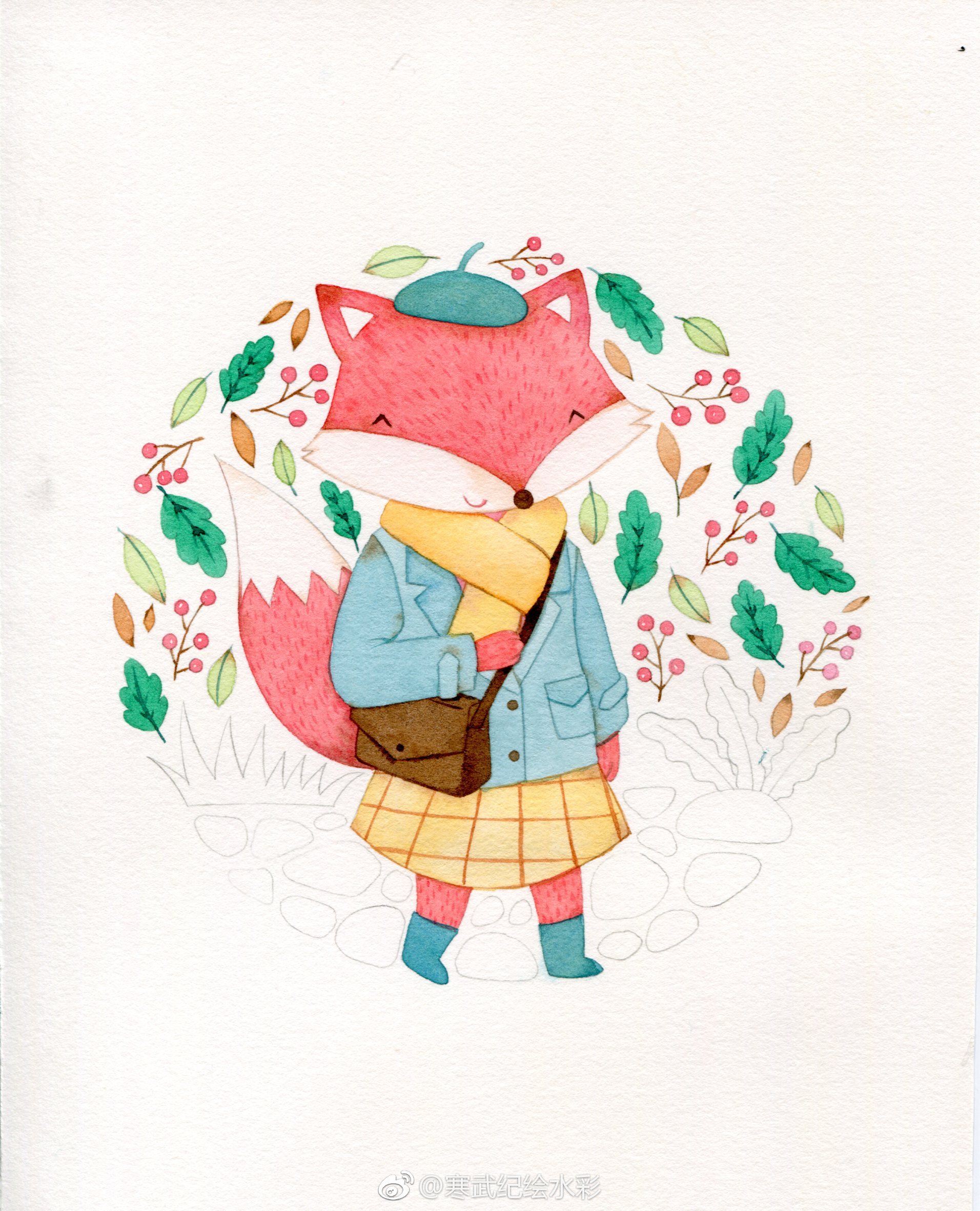 一只小狐狸水彩过程67作者