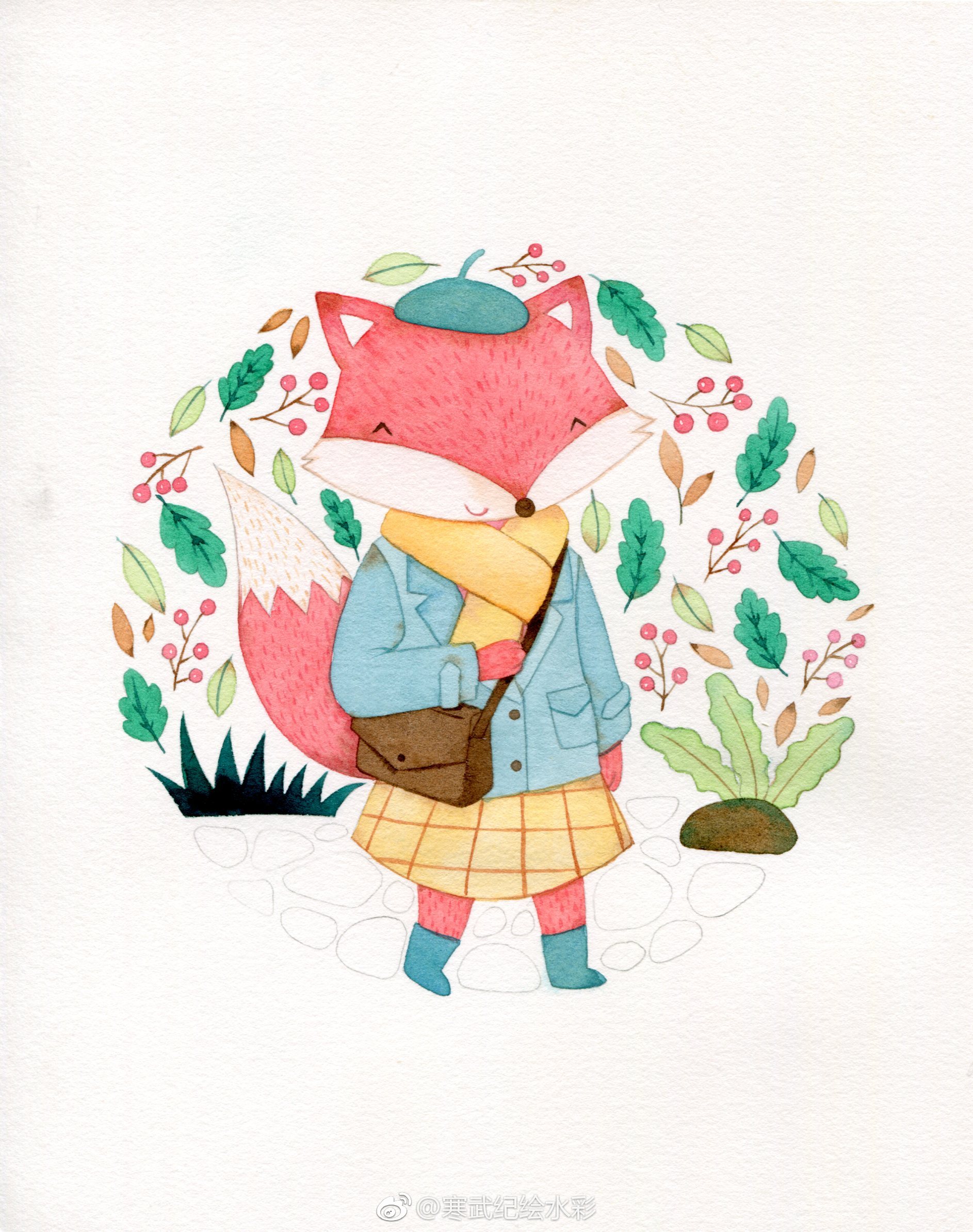 一只小狐狸水彩过程67作者