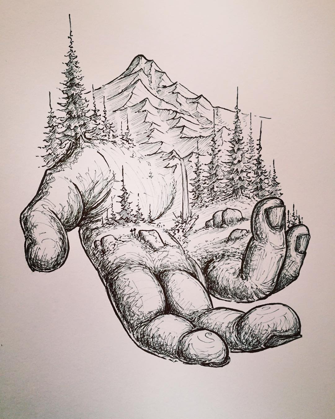 一组岩石树黑白小插画素材干货