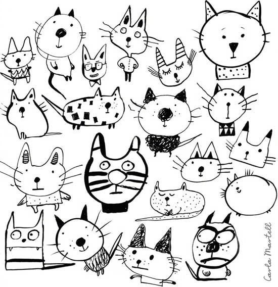 一些猫咪的手绘涂鸦插图参考