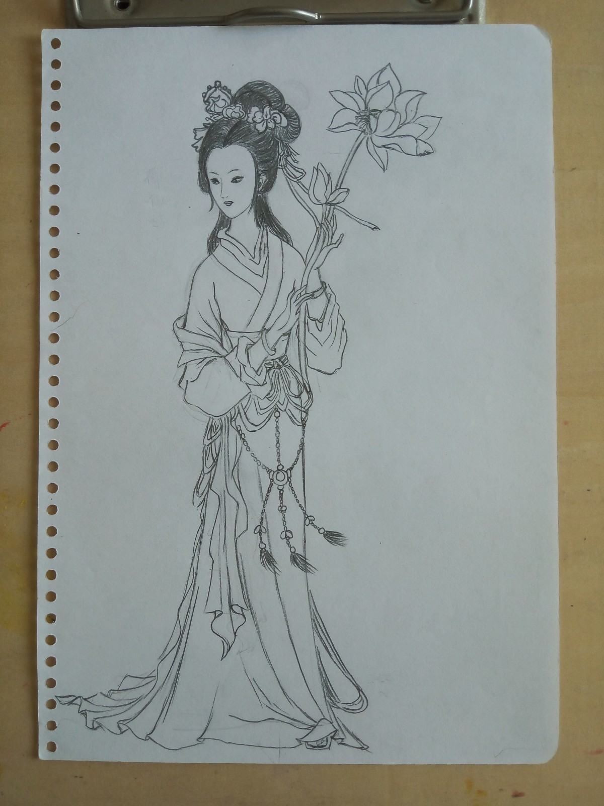 每日一画 白描练习之何仙姑终于画了一个脸好看点的小姐姐