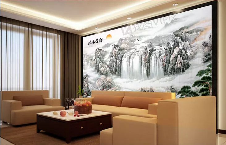 流水生财背景墙推荐,以山水之形寓风水之灵意,创祥瑞山水之先河