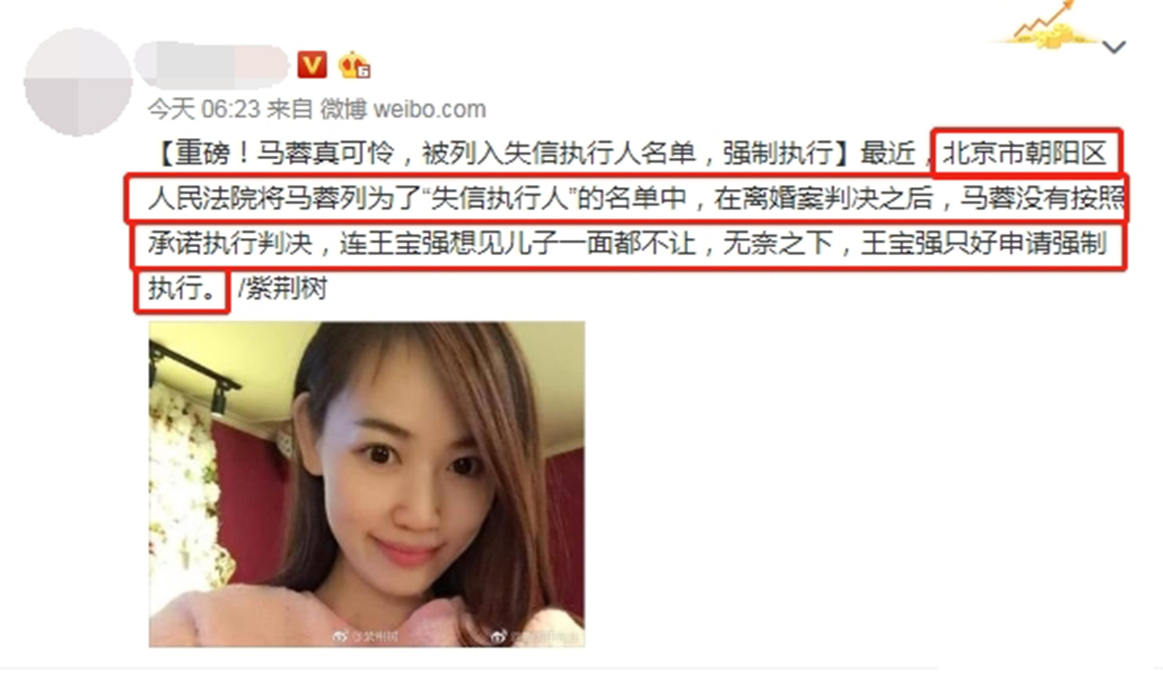 网曝马蓉未执行判决,带儿子出国不再回来,和王宝强老死不相往来