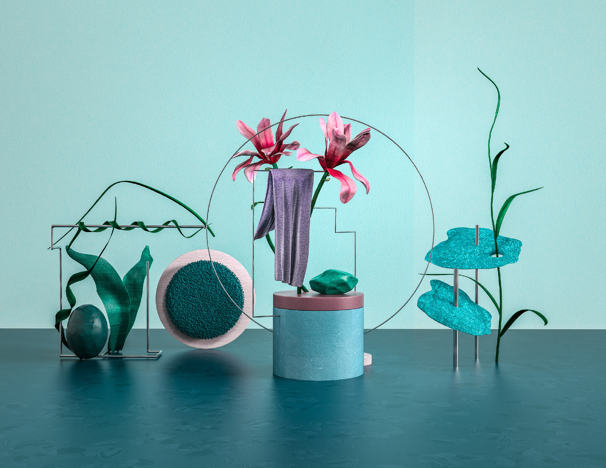 几何和色彩在植物组成中相互碰撞马德里 nastplas 设计工作室(插画