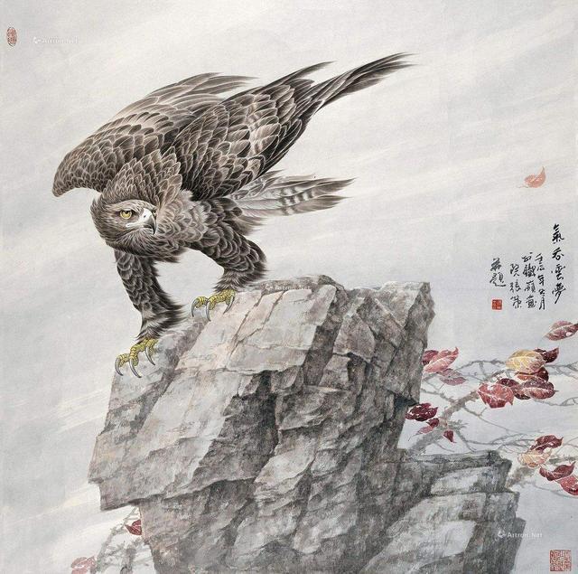 被称为当代工笔画鹰第一人的张策用做作品征服你的眼收藏先