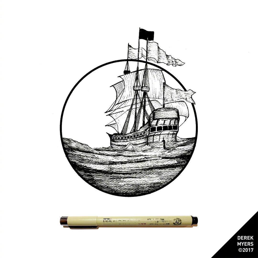 手绘圆形针管笔插画作品插画师derekmyers