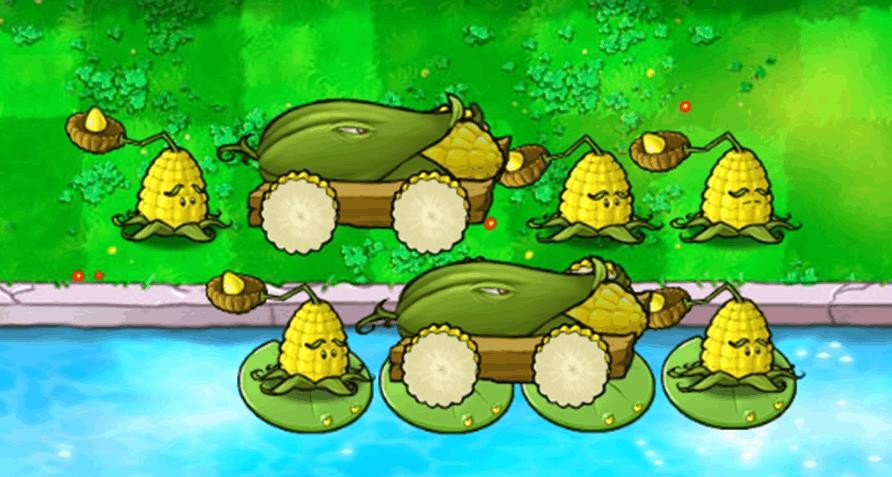 窝瓜,樱桃炸弹,火爆辣椒等植物都能在玉米加农炮冷却的时候,发挥出