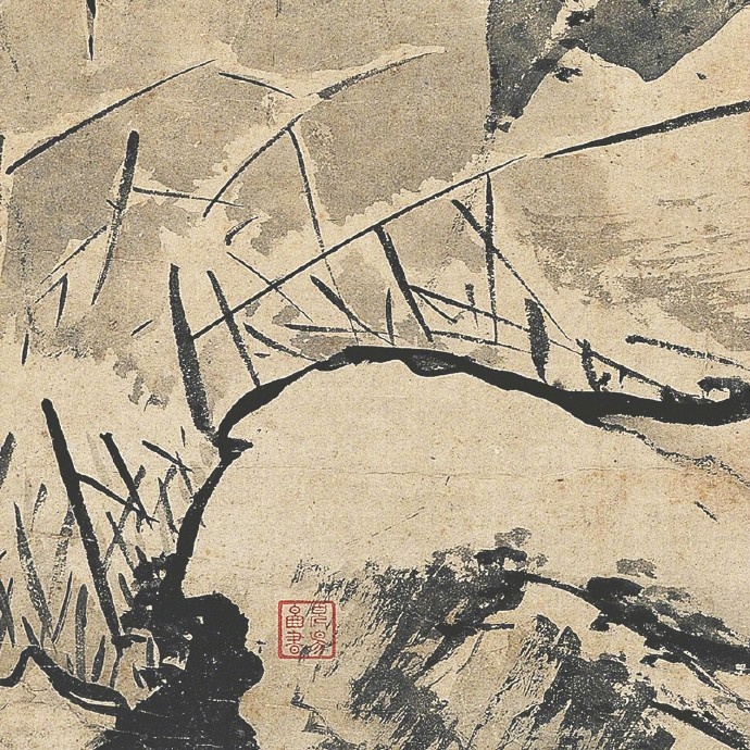 明·吕纪《寒雪山鸡图》轴,纸本,135.3×47.