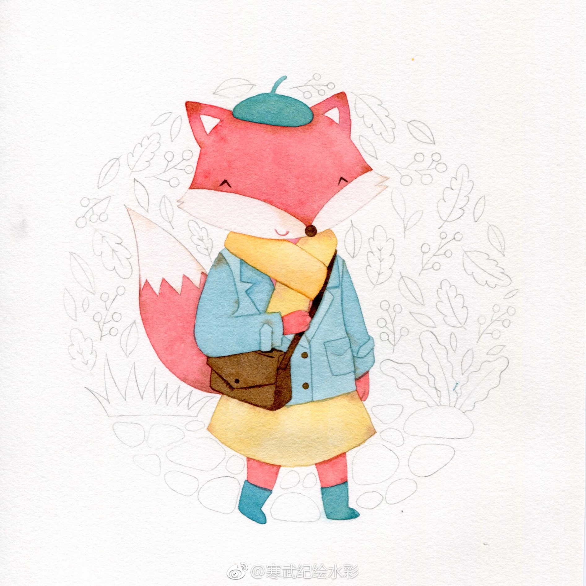一只小狐狸水彩过程67作者