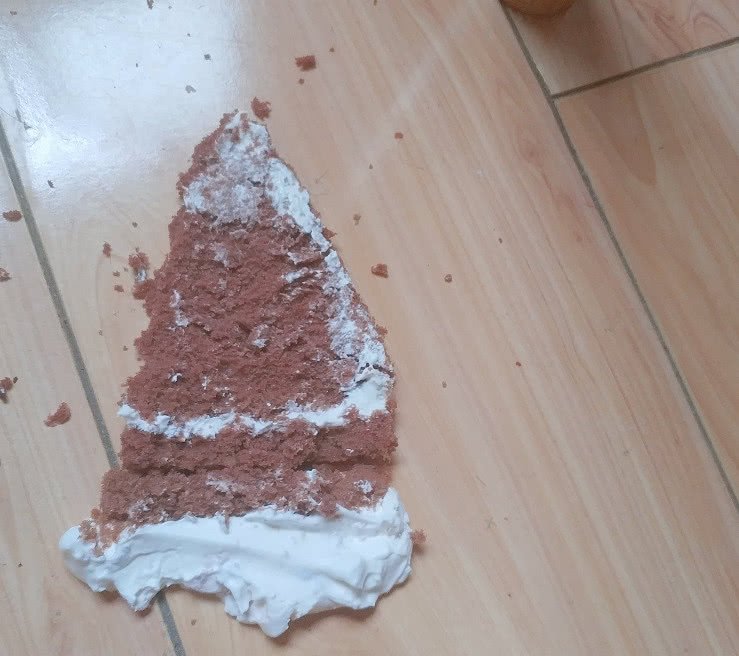 妹子花24块买的蛋糕,掉在了地上,她凭本事,吃回了18块