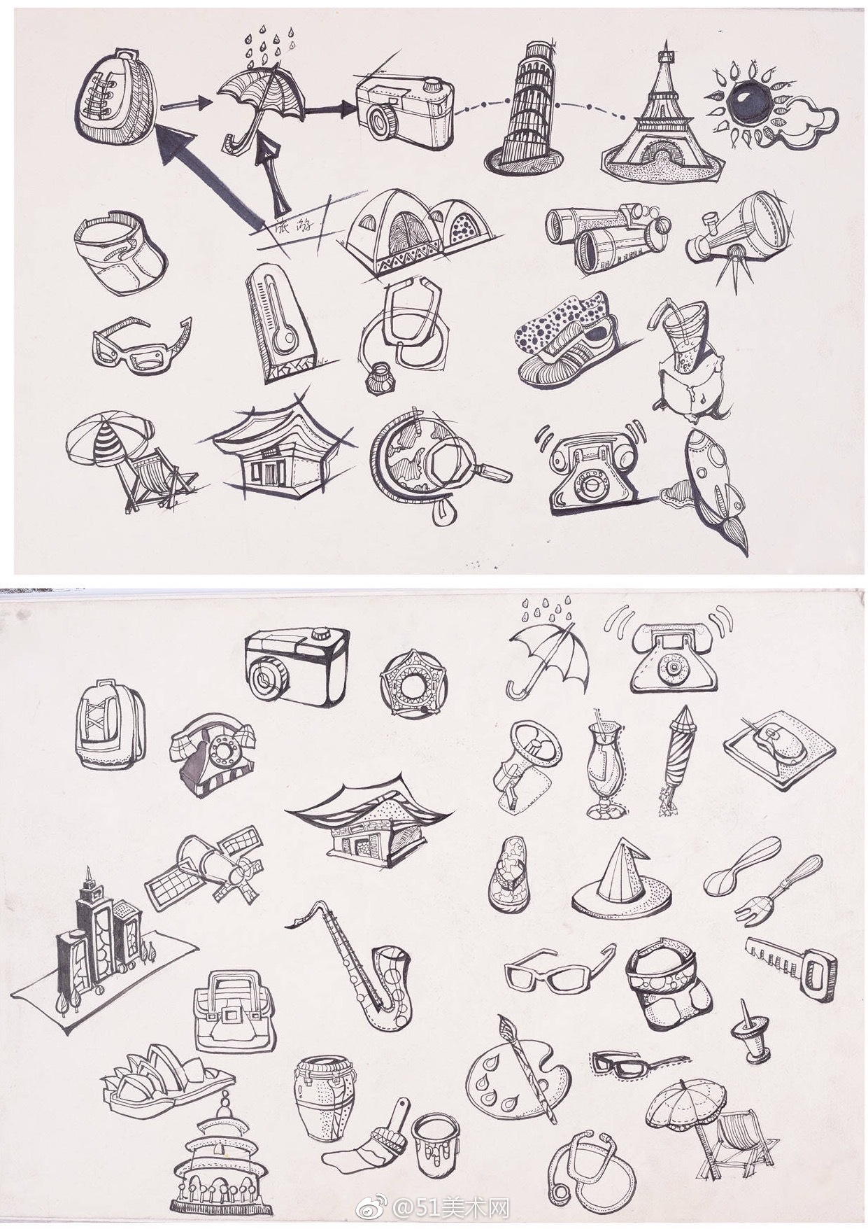 [ ]创意速写中常见的一些单体没事多画画,考试才不虚.