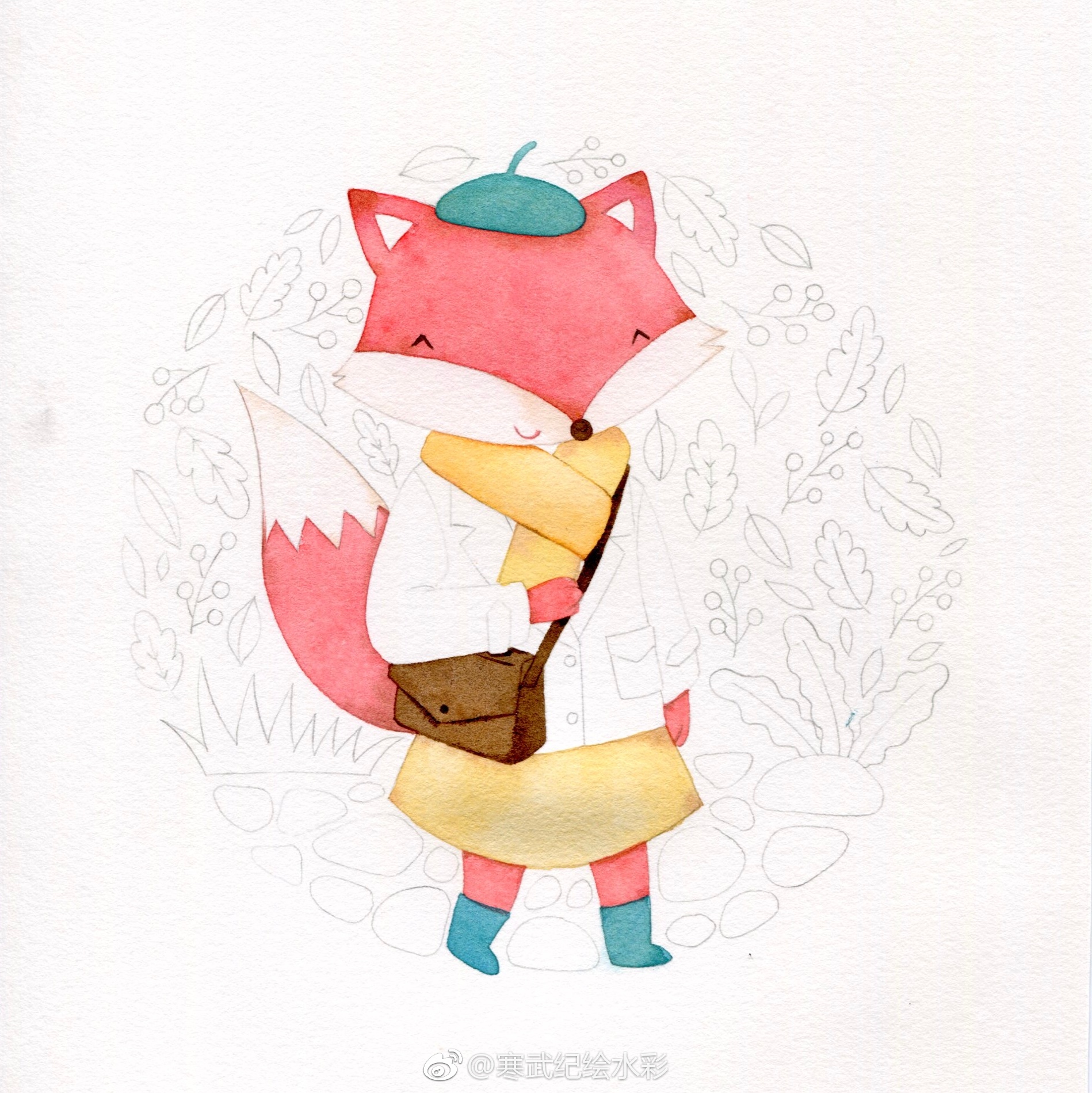一只小狐狸水彩过程67作者