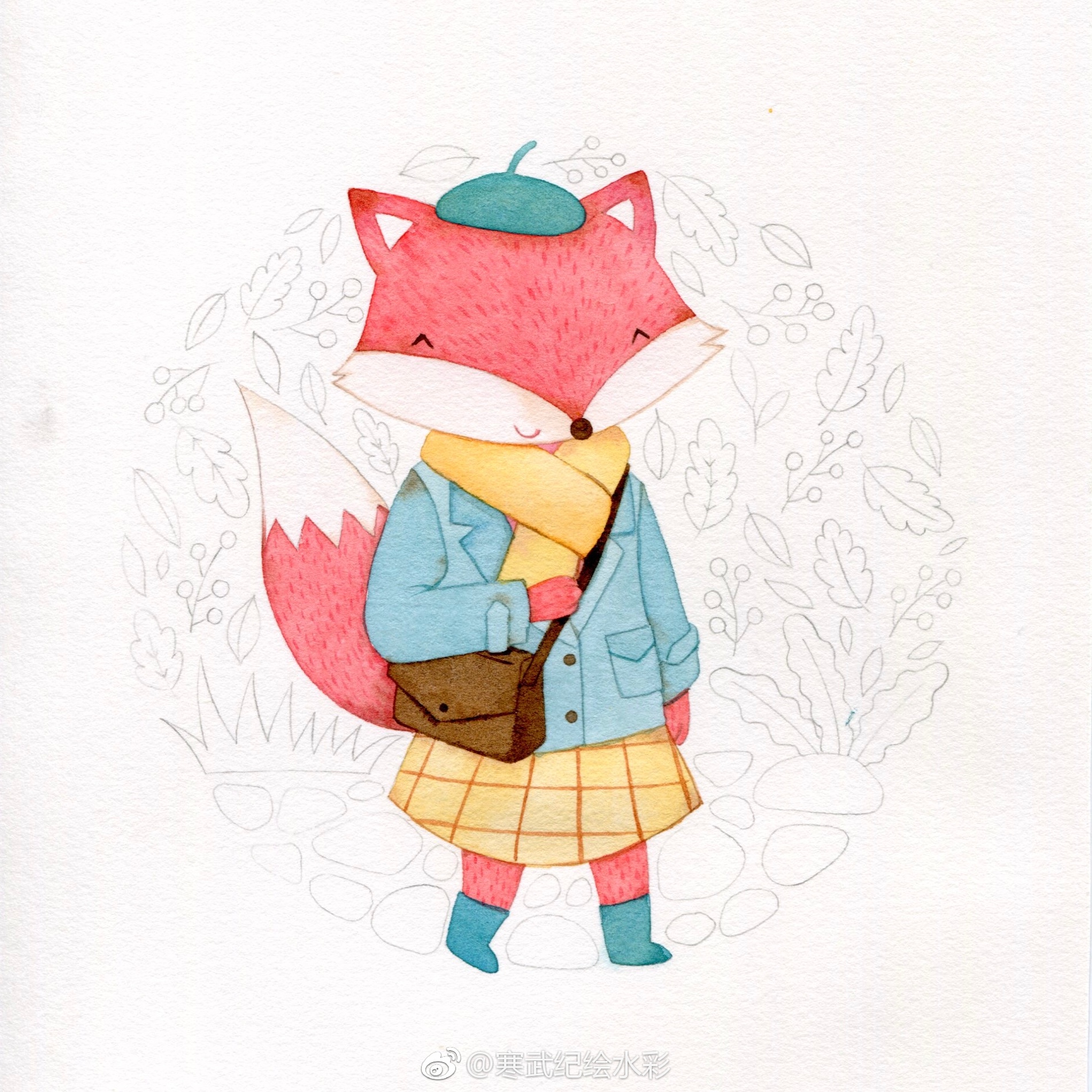 一只小狐狸水彩过程67作者