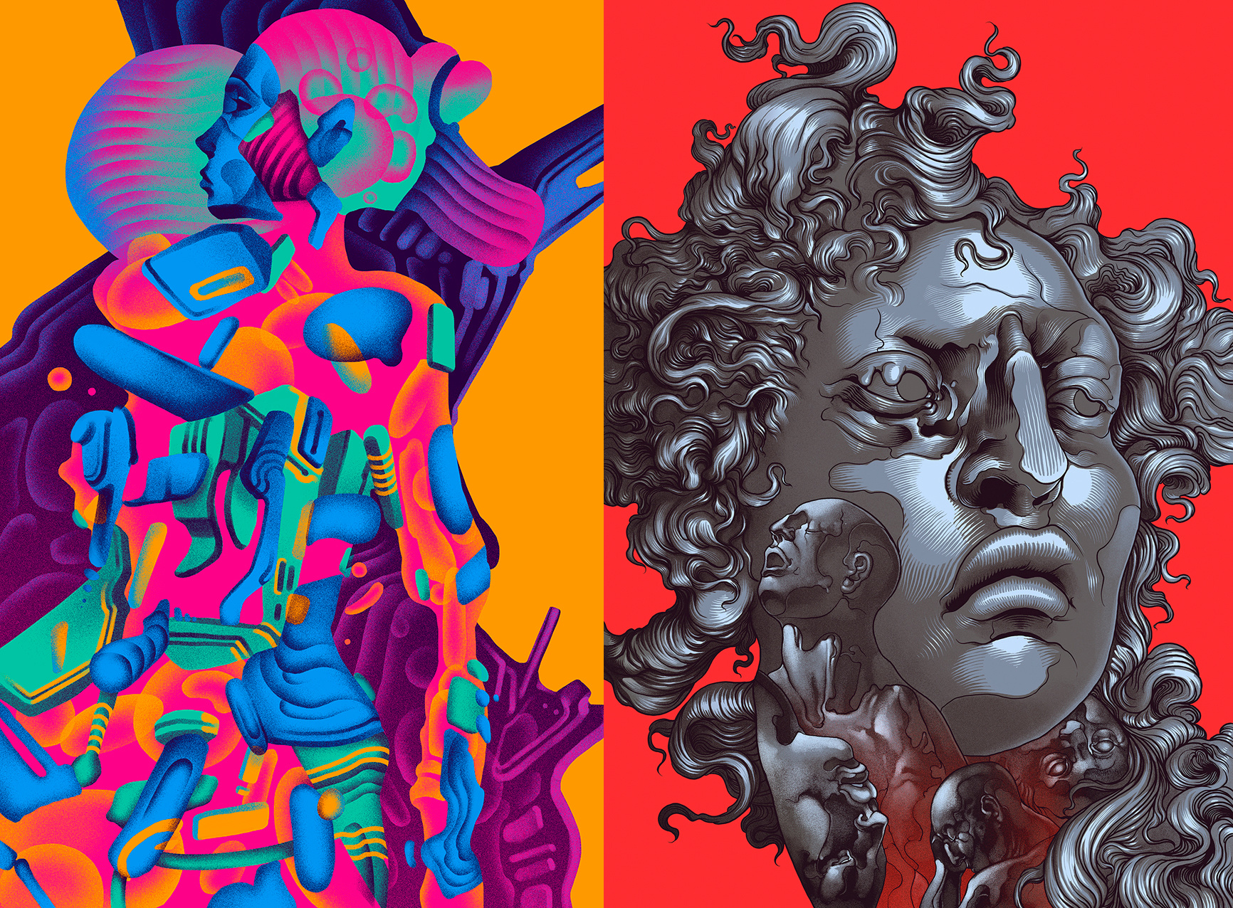 变形怪异的插画