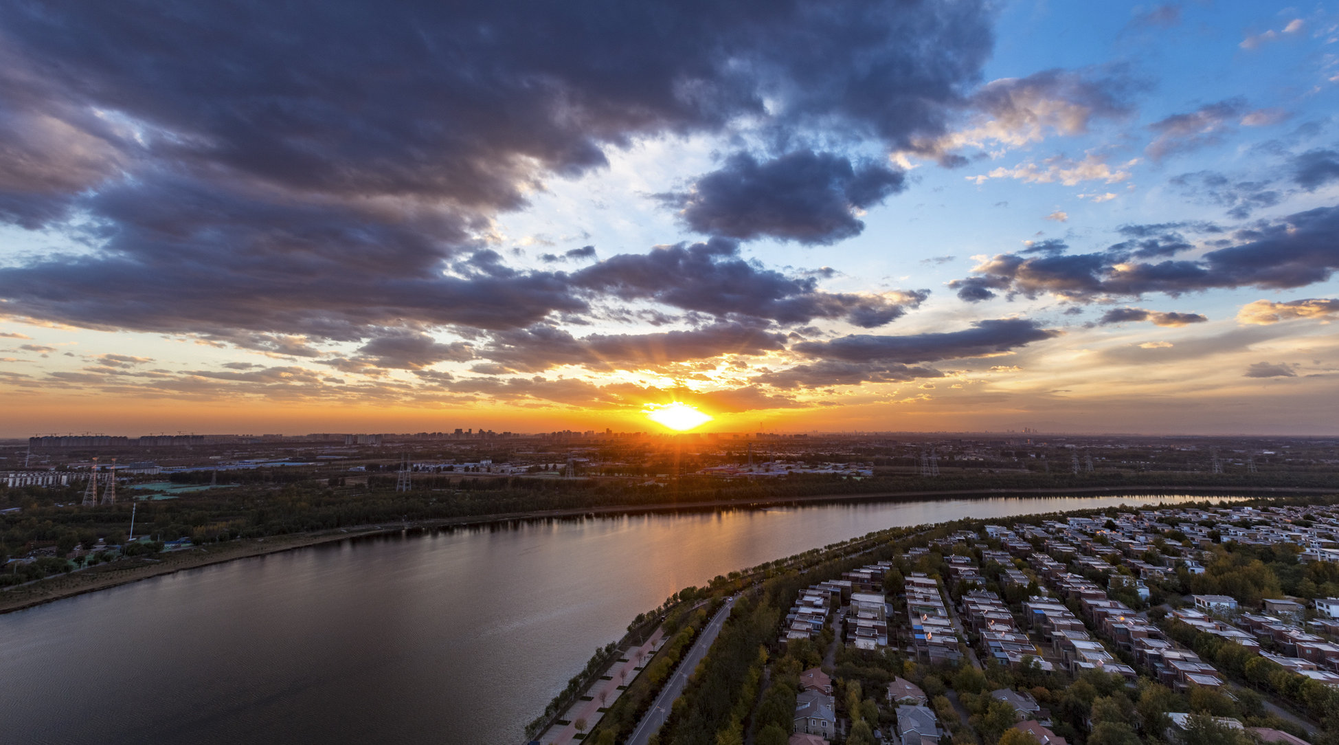 今日北京潮白河晚霞夕阳,太美了