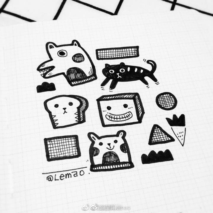 手绘黑白涂鸦简笔画（by：插画师Lemao）