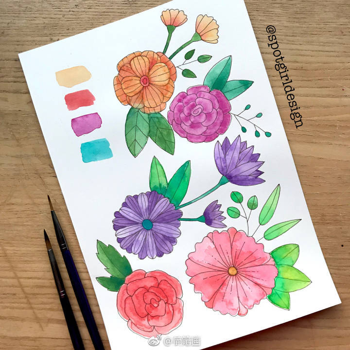 小清新花朵简笔画手帐素材(by:spotgirldesign)