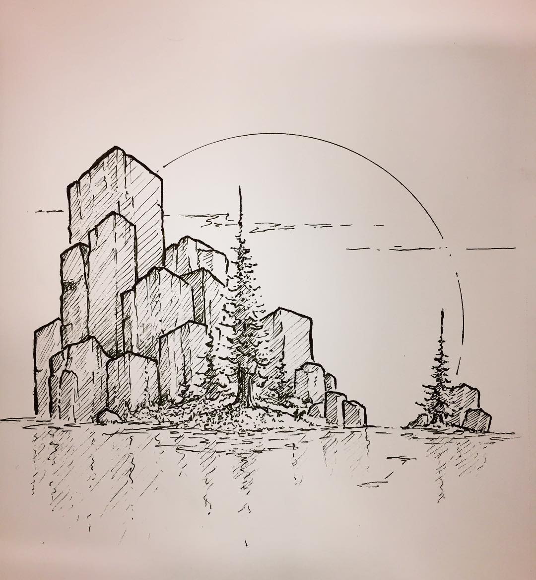 一组岩石树黑白小插画素材干货