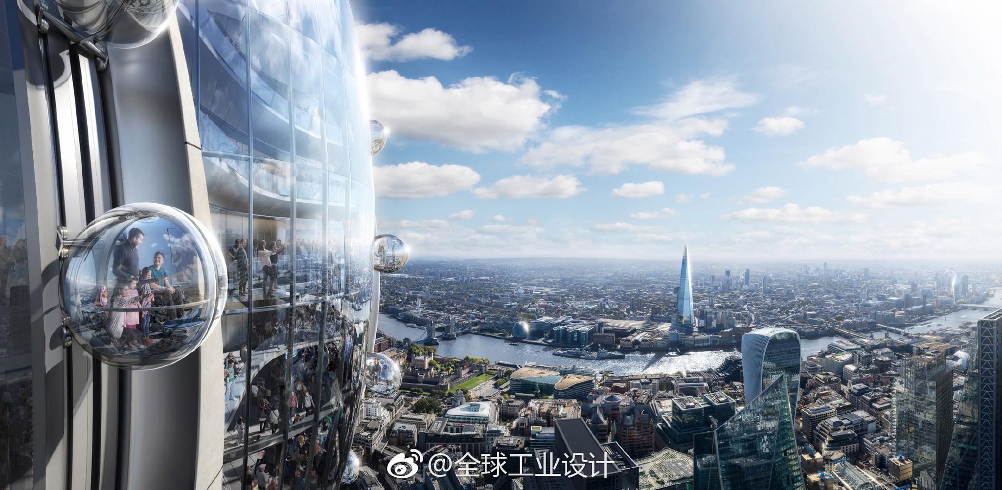 伦敦金融城著名地标Gherkin大楼因其瘦长的椭圆形轮廓