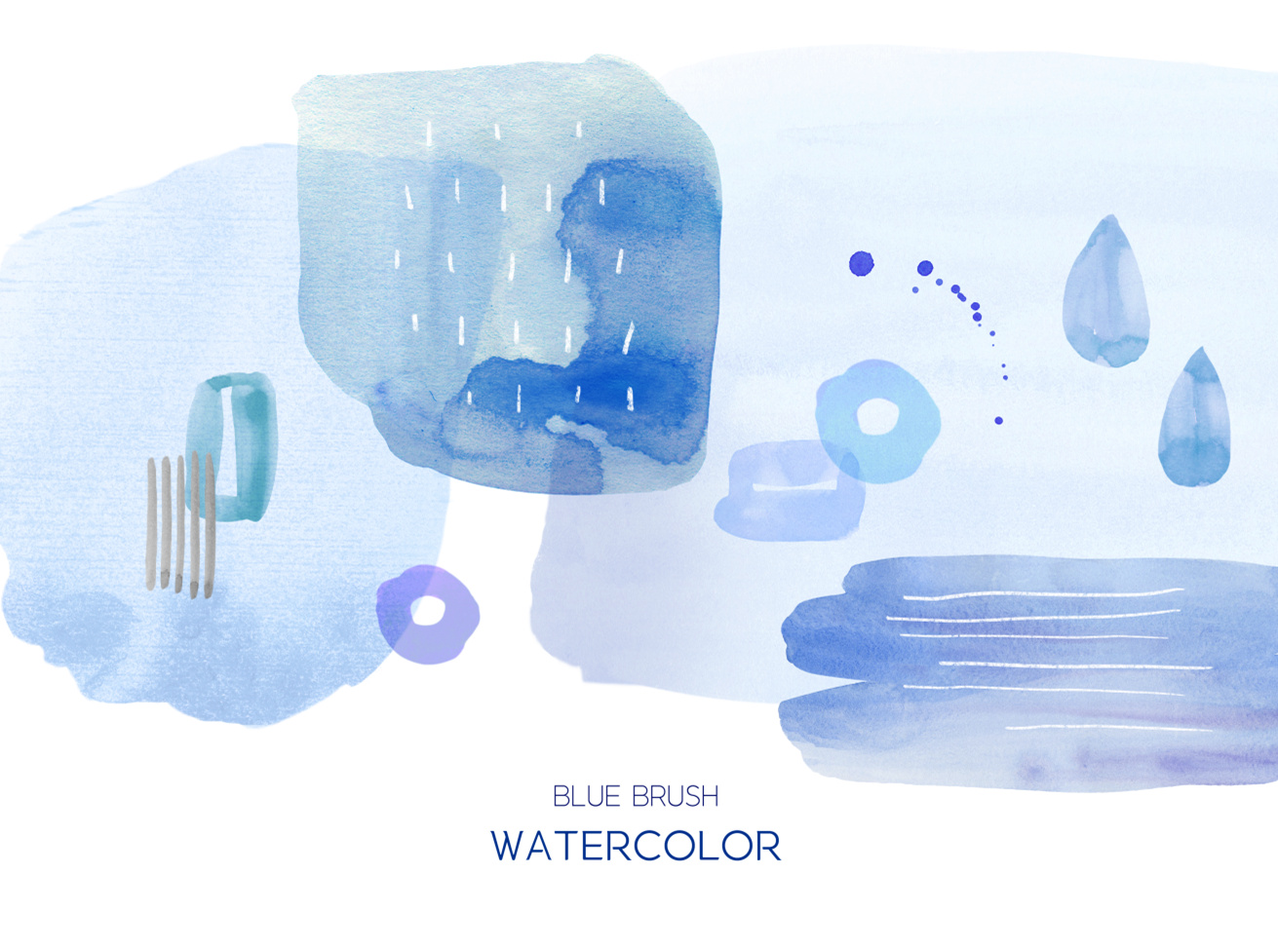 笔触海浪波浪水墨肌理纹理底纹 蓝色水彩笔刷psd素材 更多详情>>>