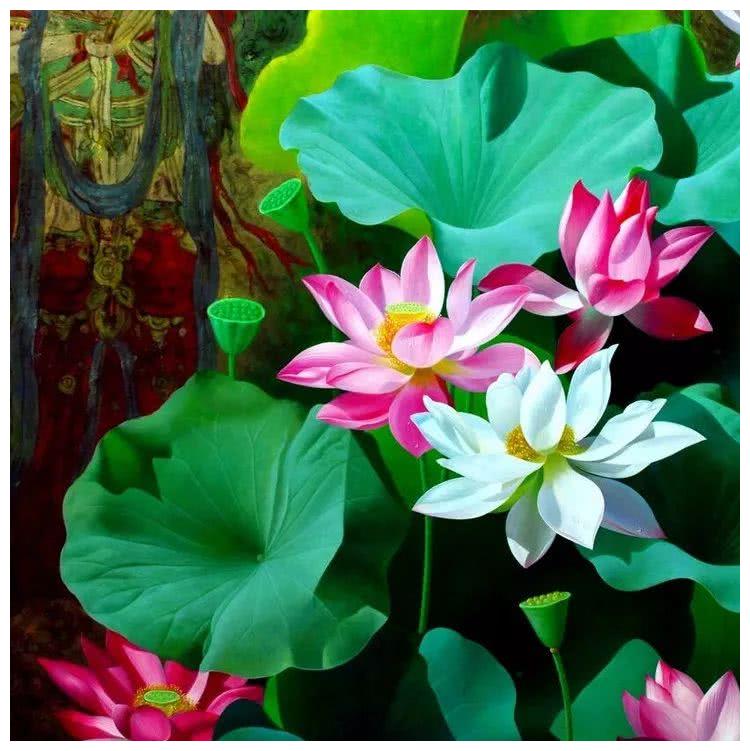 吴富荣油画荷花作品