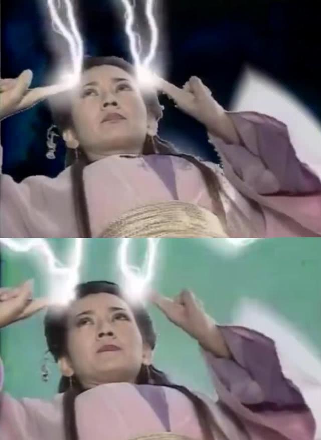 白素贞发功水漫金山寺时,抠图痕迹非常重,人像的边边参差不齐,抠图