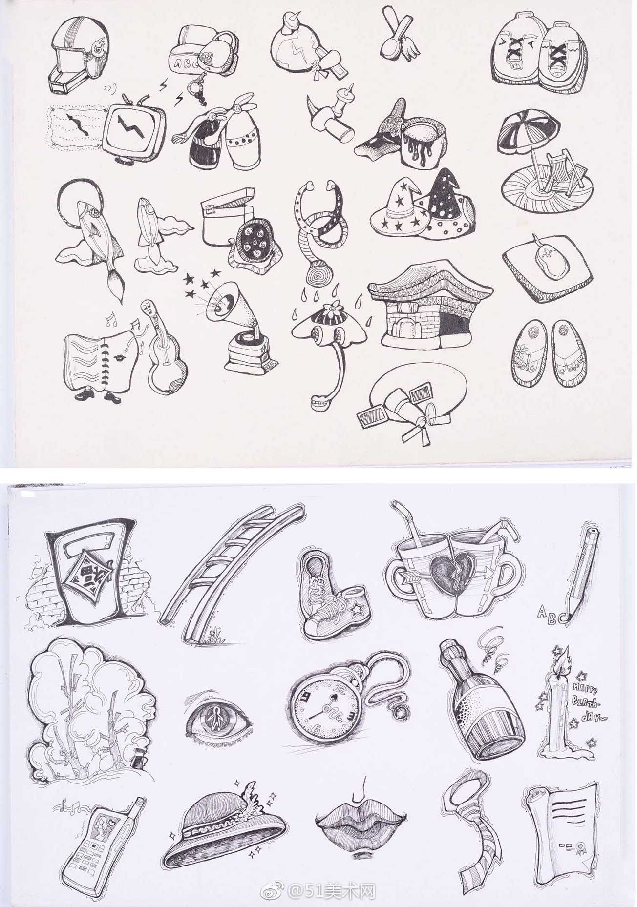 创意速写中常见的一些单体没事多画画考试才不虚