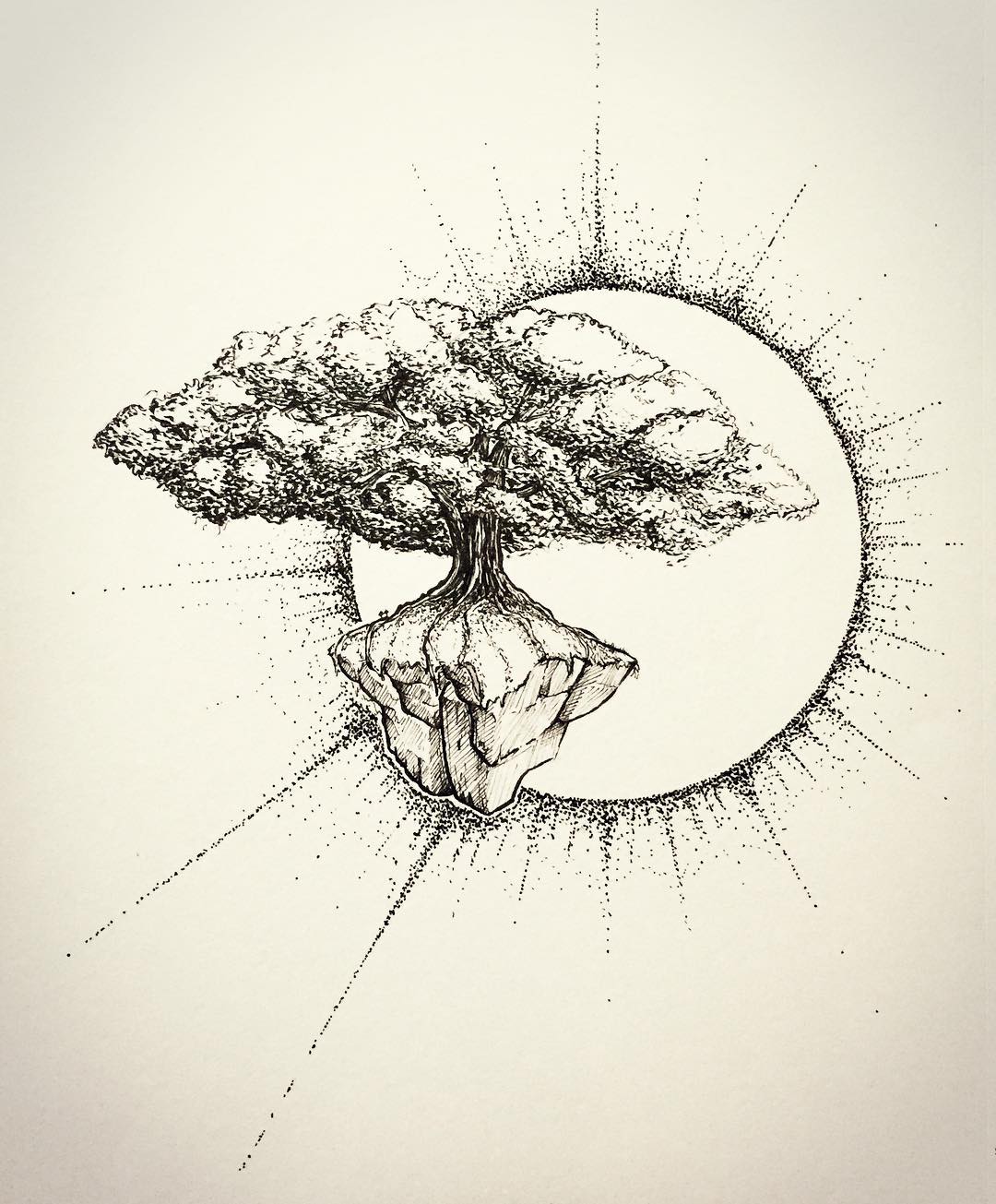 一组岩石树黑白小插画素材干货