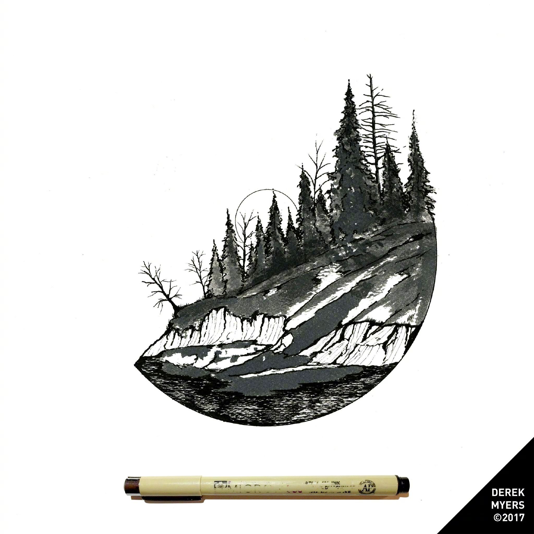 手绘圆形针管笔插画作品插画师derekmyers