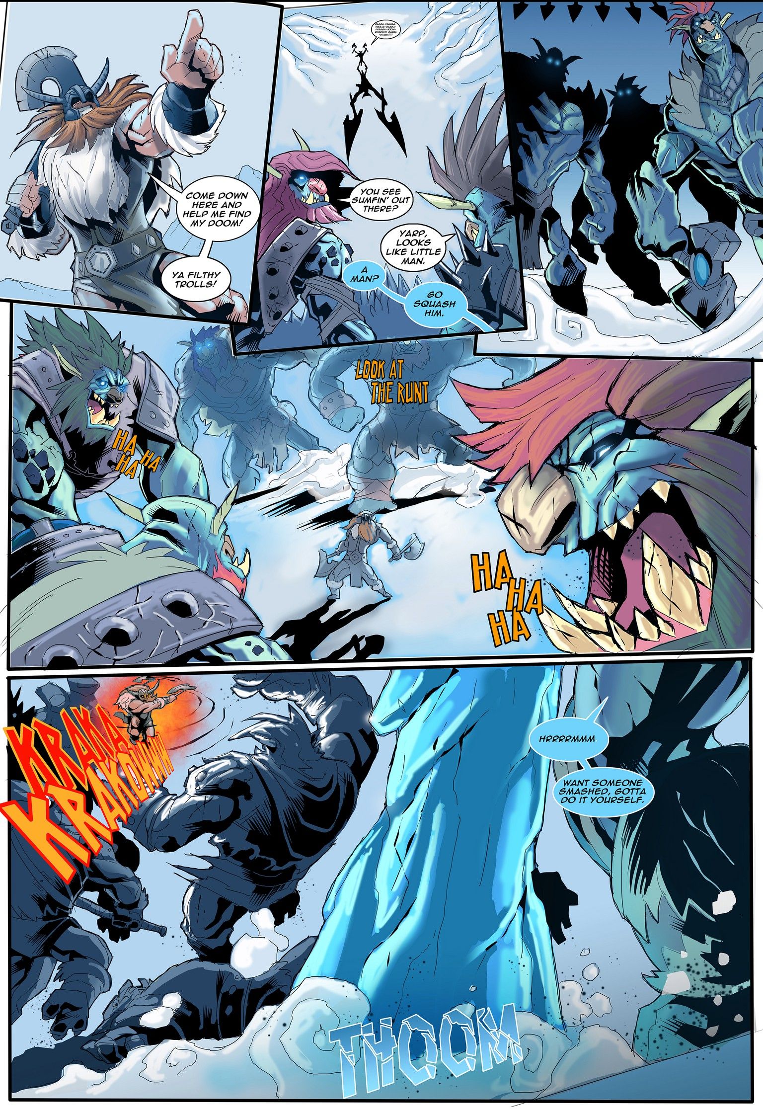 漫画中还为我们揭开了几个问题的答案,比如奥拉夫和巨魔之王单挑谁会