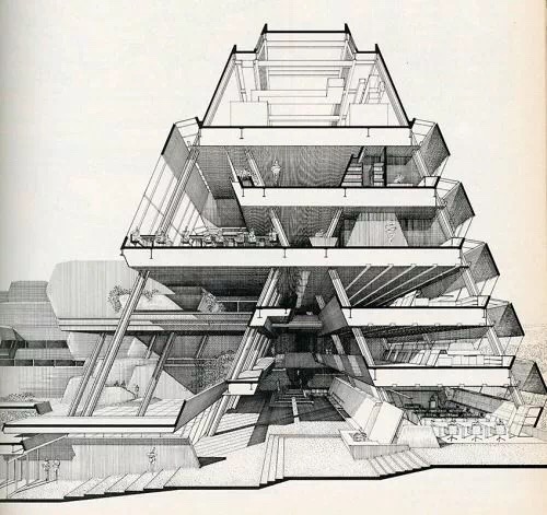 保罗61鲁道夫(paul rudolph)建筑手绘