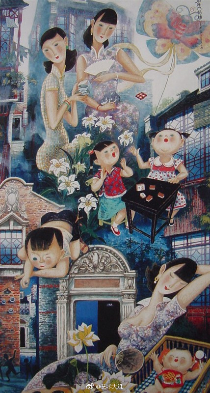 李守白国画工笔重彩人物作品