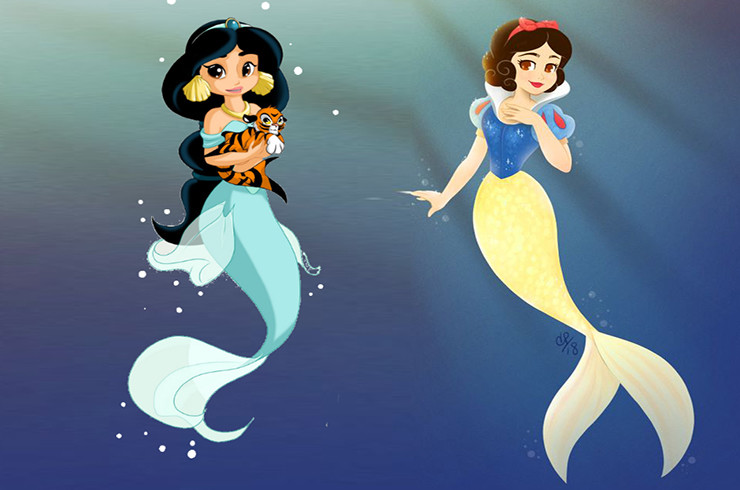 迪士尼公主到爱丽儿的家做客化身美人鱼艾莎和安娜惊艳全场