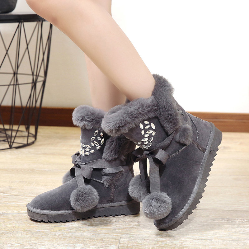 雪地靴女2018新款冬季加绒加厚保暖短筒学生短靴厚底一脚蹬棉鞋子