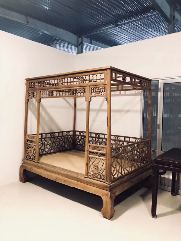 老榆木,六柱架子床,尺寸~高216,宽230,深156.仿明制式