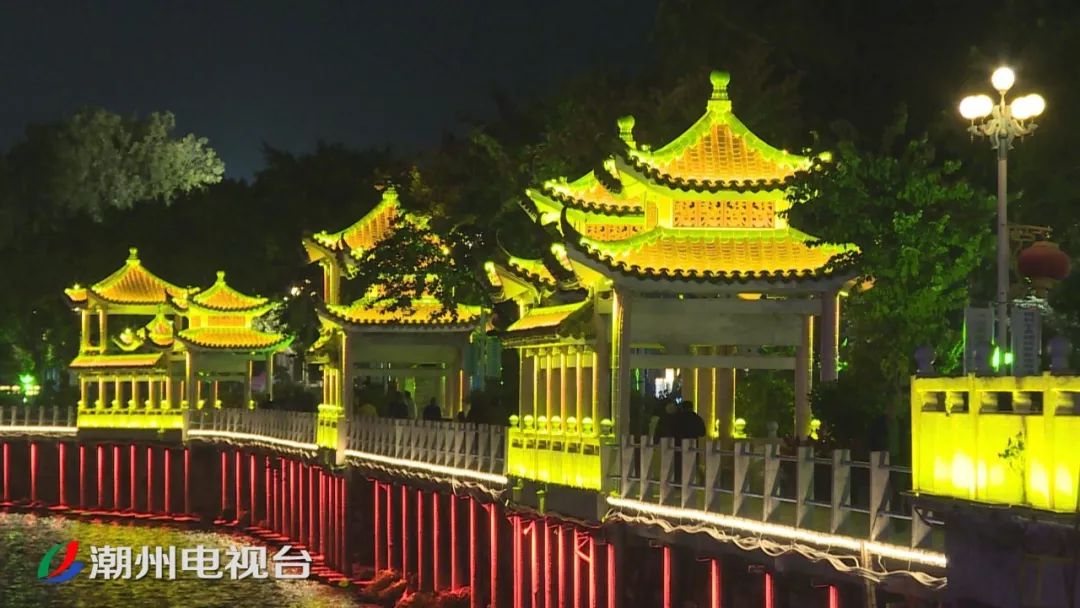 潮州饶平县黄冈夜景美如画华灯璀璨贺新春
