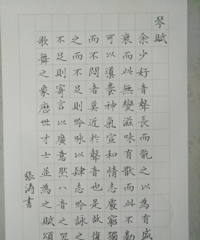 硬笔书法临摹文征明琴赋之近也广