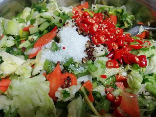 清淡又好吃的腌菜口感清脆咸味带点酸辣原汁原味不用水直接腌制